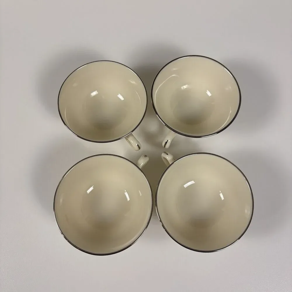 Vintage Lenox Brookdale H500 China Tea Cup Saucer Plate Floral Platinum Set of 4